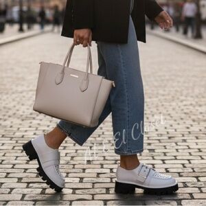 Michael Kors Colby Loafer Optic White Leather Platform Lug Sole 9.5M NWB